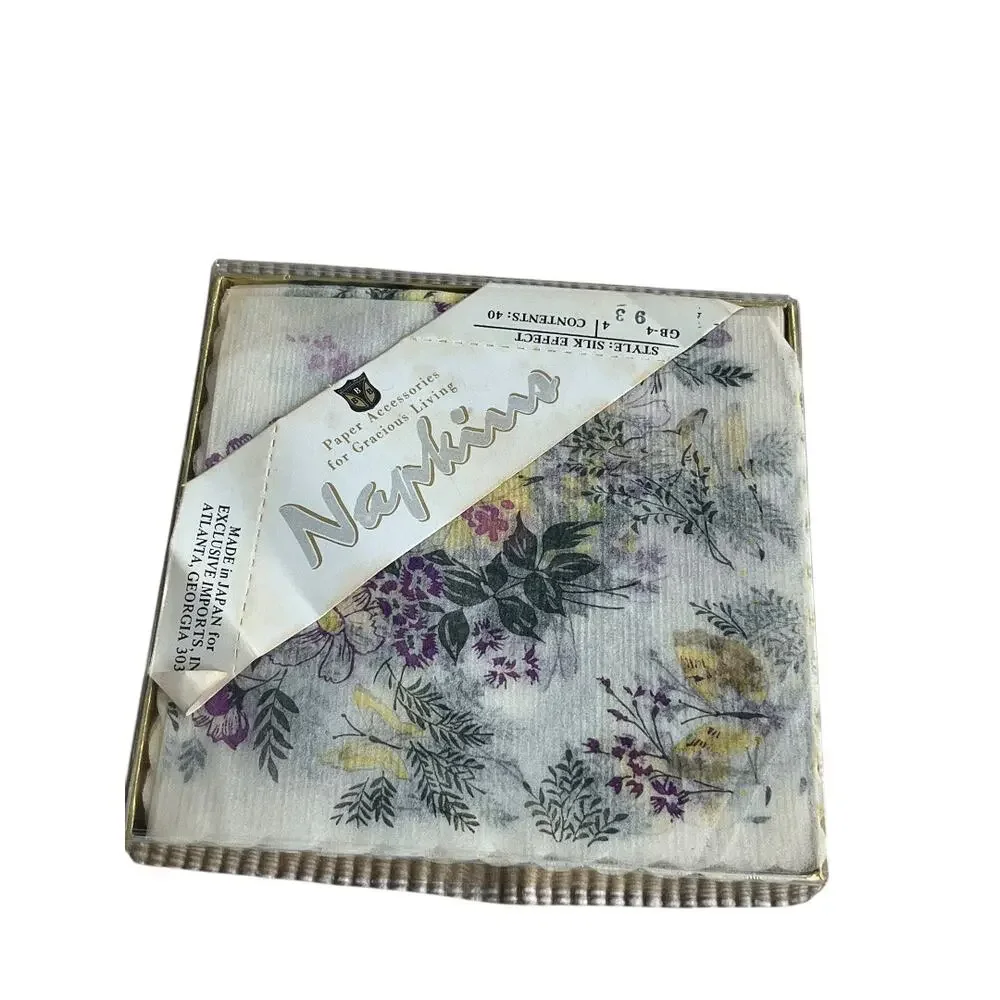 40 Vintage Silky Tea Napkins Dining Home Entertaining Complete Set Garden floral